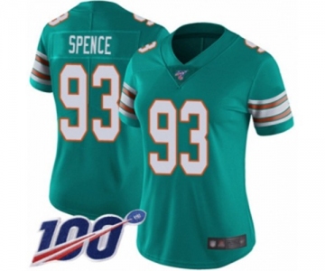 Women's Miami Dolphins #93 Akeem Spence Aqua Green Alternate Vapor Untouchable Limited Player 100th Season Football Jersey