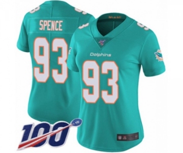 Women's Miami Dolphins #93 Akeem Spence Aqua Green Team Color Vapor Untouchable Limited Player 100th Season Football Jersey