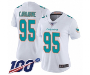 Women's Miami Dolphins #95 Tank Carradine White Vapor Untouchable Limited Player 100th Season Football Jersey