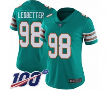 Women's Miami Dolphins #98 Jonathan Ledbetter Aqua Green Alternate Vapor Untouchable Limited Player 100th Season Football Jersey