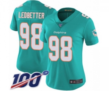 Women's Miami Dolphins #98 Jonathan Ledbetter Aqua Green Team Color Vapor Untouchable Limited Player 100th Season Football Jersey