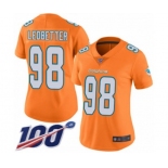 Women's Miami Dolphins #98 Jonathan Ledbetter Limited Orange Rush Vapor Untouchable 100th Season Football Jersey