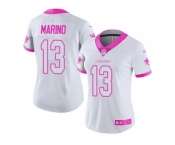 Women's Nike Miami Dolphins #13 Dan Marino White Pink Stitched NFL Limited Rush Fashion Jersey