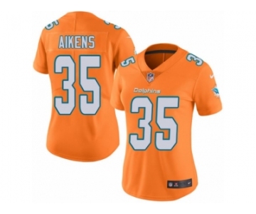 Women's Nike Miami Dolphins #35 Walt Aikens Limited Orange Rush NFL Jersey