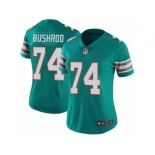 Women's Nike Miami Dolphins #74 Jermon Bushrod Vapor Untouchable Limited Aqua Green Alternate NFL Jersey