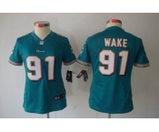 nike women nfl jerseys miami dolphins #91 wake green[nike limited]