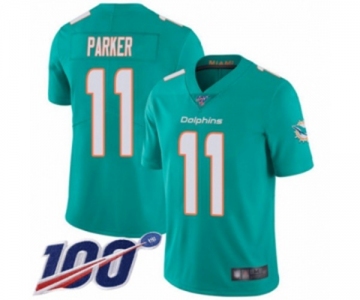 Youth Miami Dolphins #11 DeVante Parker Aqua Green Team Color Vapor Untouchable Limited Player 100th Season Football Jersey