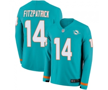 Youth Miami Dolphins #14 Ryan Fitzpatrick Limited Aqua Therma Long Sleeve Football Jersey