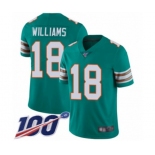 Youth Miami Dolphins #18 Preston Williams Aqua Green Alternate Vapor Untouchable Limited Player 100th Season Football Jersey