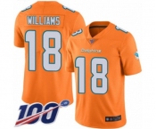 Youth Miami Dolphins #18 Preston Williams Limited Orange Rush Vapor Untouchable 100th Season Football Jersey