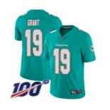 Youth Miami Dolphins #19 Jakeem Grant Aqua Green Team Color Vapor Untouchable Limited Player 100th Season Football Jersey