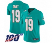 Youth Miami Dolphins #19 Jakeem Grant Aqua Green Team Color Vapor Untouchable Limited Player 100th Season Football Jersey