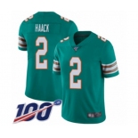 Youth Miami Dolphins #2 Matt Haack Aqua Green Alternate Vapor Untouchable Limited Player 100th Season Football Jersey