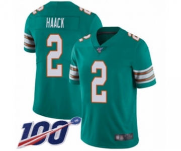 Youth Miami Dolphins #2 Matt Haack Aqua Green Alternate Vapor Untouchable Limited Player 100th Season Football Jersey