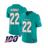 Youth Miami Dolphins #22 T.J. McDonald Aqua Green Team Color Vapor Untouchable Limited Player 100th Season Football Jersey