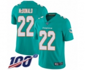 Youth Miami Dolphins #22 T.J. McDonald Aqua Green Team Color Vapor Untouchable Limited Player 100th Season Football Jersey