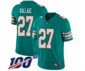 Youth Miami Dolphins #27 Kalen Ballage Aqua Green Alternate Vapor Untouchable Limited Player 100th Season Football Jersey