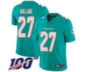 Youth Miami Dolphins #27 Kalen Ballage Aqua Green Team Color Vapor Untouchable Limited Player 100th Season Football Jersey