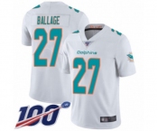 Youth Miami Dolphins #27 Kalen Ballage White Vapor Untouchable Limited Player 100th Season Football Jersey