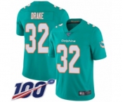 Youth Miami Dolphins #32 Kenyan Drake Aqua Green Team Color Vapor Untouchable Limited Player 100th Season Football Jersey