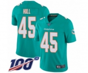 Youth Miami Dolphins #45 Mike Hull Aqua Green Team Color Vapor Untouchable Limited Player 100th Season Football Jersey