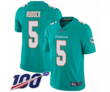 Youth Miami Dolphins #5 Jake Rudock Aqua Green Team Color Vapor Untouchable Limited Player 100th Season Football Jersey