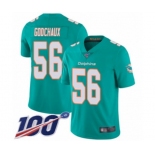 Youth Miami Dolphins #56 Davon Godchaux Aqua Green Team Color Vapor Untouchable Limited Player 100th Season Football Jersey