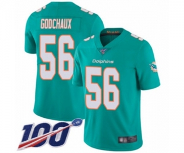 Youth Miami Dolphins #56 Davon Godchaux Aqua Green Team Color Vapor Untouchable Limited Player 100th Season Football Jersey