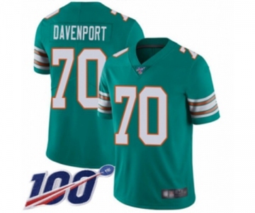 Youth Miami Dolphins #70 Julie'n Davenport Aqua Green Alternate Vapor Untouchable Limited Player 100th Season Football Jersey