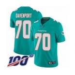 Youth Miami Dolphins #70 Julie'n Davenport Aqua Green Team Color Vapor Untouchable Limited Player 100th Season Football Jersey