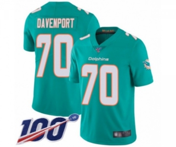 Youth Miami Dolphins #70 Julie'n Davenport Aqua Green Team Color Vapor Untouchable Limited Player 100th Season Football Jersey