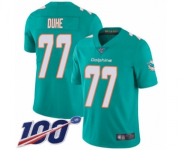 Youth Miami Dolphins #77 Adam Joseph Duhe Aqua Green Team Color Vapor Untouchable Limited Player 100th Season Football Jersey