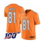 Youth Miami Dolphins #81 Durham Smythe Limited Orange Rush Vapor Untouchable 100th Season Football Jersey