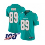 Youth Miami Dolphins #89 Nat Moore Aqua Green Team Color Vapor Untouchable Limited Player 100th Season Football Jersey