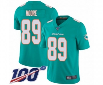 Youth Miami Dolphins #89 Nat Moore Aqua Green Team Color Vapor Untouchable Limited Player 100th Season Football Jersey