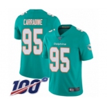 Youth Miami Dolphins #95 Tank Carradine Aqua Green Team Color Vapor Untouchable Limited Player 100th Season Football Jersey