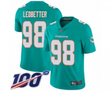 Youth Miami Dolphins #98 Jonathan Ledbetter Aqua Green Team Color Vapor Untouchable Limited Player 100th Season Football Jersey