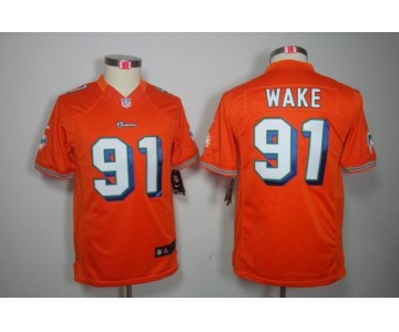 nike youth nfl jerseys miami dolphins #91 wake orange[nike limited]