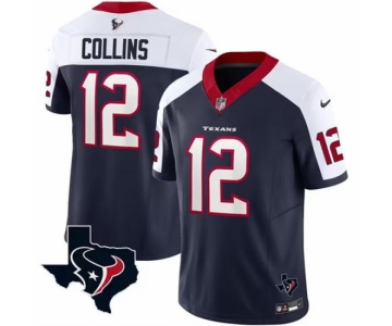 Men Houston Texans #12 Nico Collins White Navy 2023 F U S E Vapor Untouchable Limited Stitched Football Jersey