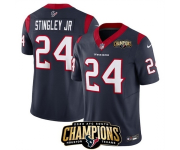 Men Houston Texans #24 Derek Stingley Jr Navy 2023 F U S E AFC South Champions Patch Vapor Untouchable Limited Stitched Football Jersey