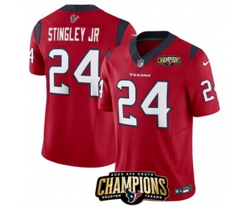 Men Houston Texans #24 Derek Stingley Jr Red 2023 F U S E AFC South Champions Patch Vapor Untouchable Limited Stitched Football Jersey