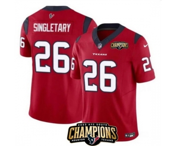 Men Houston Texans #26 Devin Singletary Red 2023 F U S E AFC South Champions Patch Vapor Untouchable Limited Stitched Football Jersey