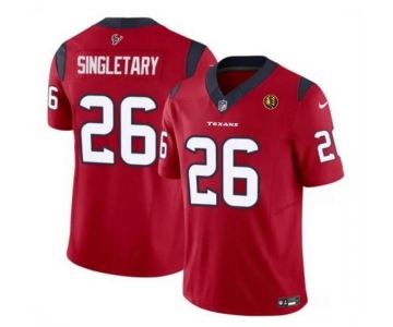 Men Houston Texans #26 Devin Singletary Red 2023 F U S E With John Madden Patch Vapor Limited Stitched Football Jersey