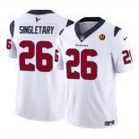 Men Houston Texans #26 Devin Singletary White 2023 F U S E With John Madden Patch Vapor Limited Stitched Football Jersey