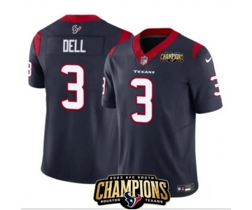 Men Houston Texans #3 Tank Dell Navy 2023 F U S E AFC South Champions Patch Vapor Untouchable Limited Stitched Football Jersey