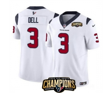 Men Houston Texans #3 Tank Dell White 2023 F U S E AFC South Champions Patch Vapor Untouchable Limited Stitched Football Jersey