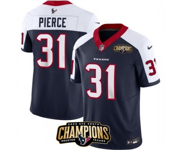 Men Houston Texans #31 Dameon Pierce Navy White 2023 F U S E AFC South Champions Patch Limited Stitched Football Jersey