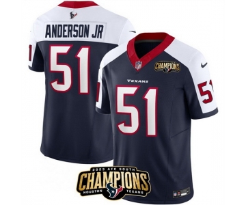 Men Houston Texans #51 Will Anderson Jr Navy White 2023 F U S E AFC South Champions Patch Limited Stitched Football Jersey