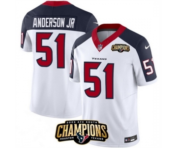 Men Houston Texans #51 Will Anderson Jr White Navy 2023 F U S E AFC South Champions Patch Limited Stitched Football Jersey