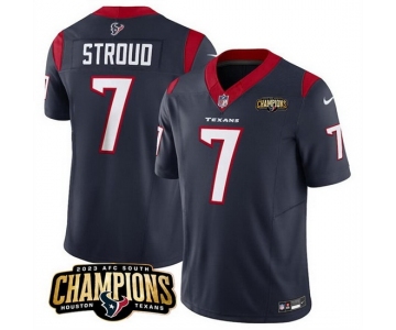 Men Houston Texans #7 C J Stroud Navy 2023 F U S E AFC South Champions Patch Vapor Untouchable Limited Stitched Football Jersey